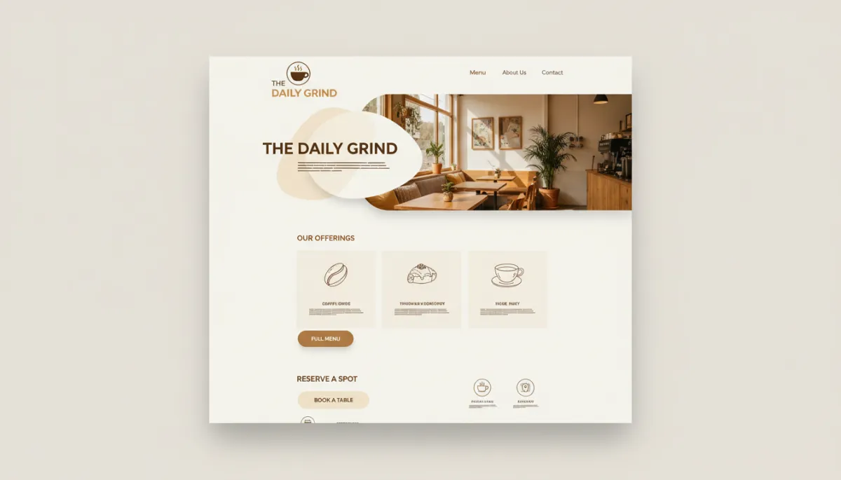 Screenshot of a modern homepage for a local coffee shop web design project